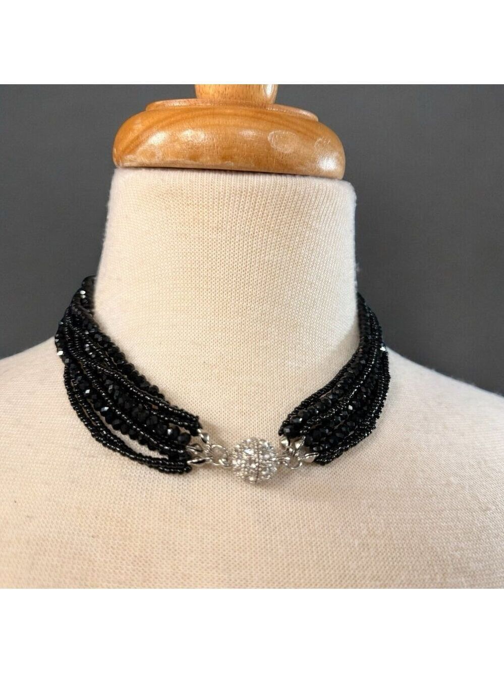 Black Glass Bead Multi Strand Necklace - Picture 4 of 5